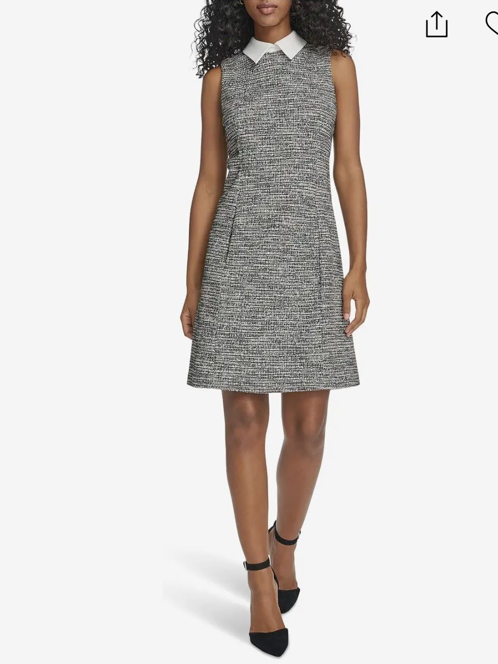 Calvin Klein Sleeveless Tweed ALine Dress with Contrast Collar Black/White 8 NEW